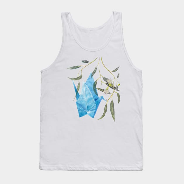 Blue origami paper crane & eucalyptus branch Tank Top by ZoyaArt